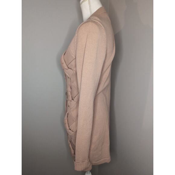 Cottagecore Twelve by Twelve woven bow pastel pink button up cardigan M - Picture 3 of 9